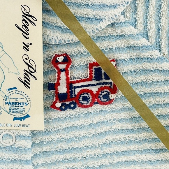 Vintage Gerber Infant Coverall L 18-23 lbs Blue White Stripe Train Stretch Terry - Picture 2 of 6